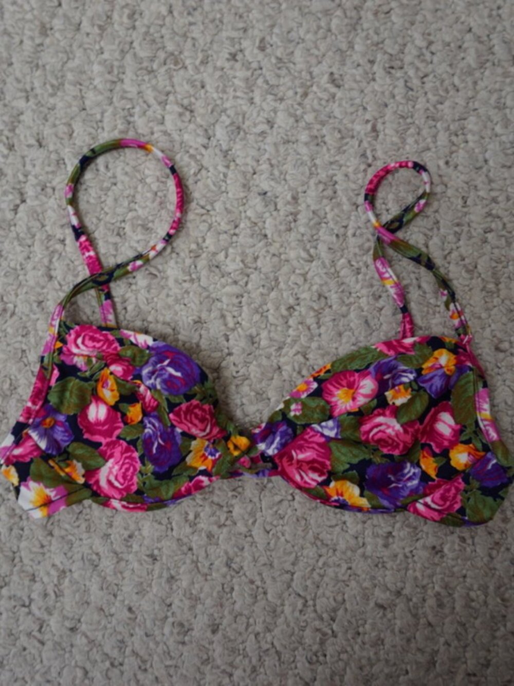 90s Vintage Sun Streak Floral Balconette Bikini Swim Top 34A